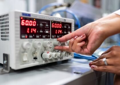 Person adjusting a digital controller with display, illustrating how aquarium heaters with controllers are set up